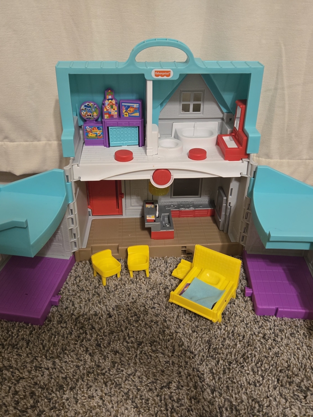 Fisher-Price Aqua & Purple Playset with Yellow Furniture - Kids Toy